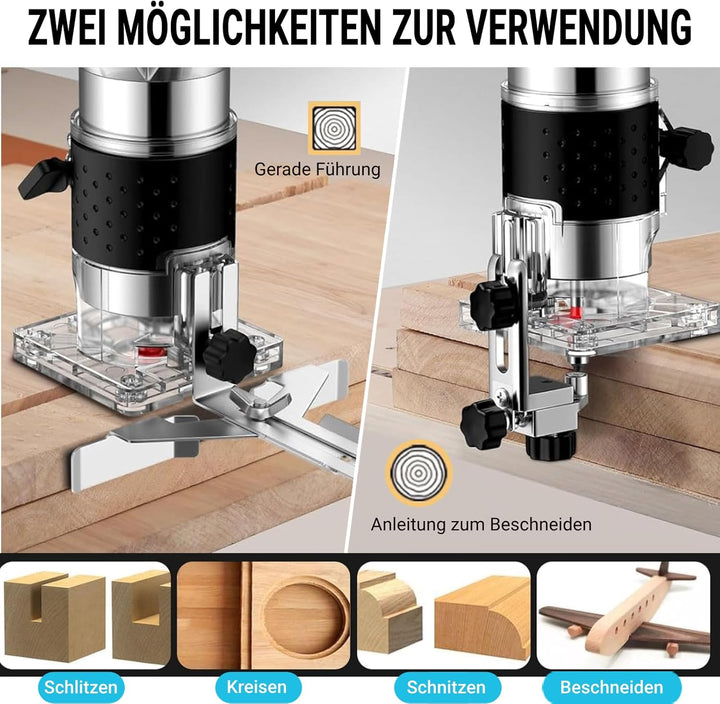 Akku Oberfräse kompatibel mit Makita 18V Akku,1400W Oberfräse Trimmer Einhandfräse Bürstenloser, Hol