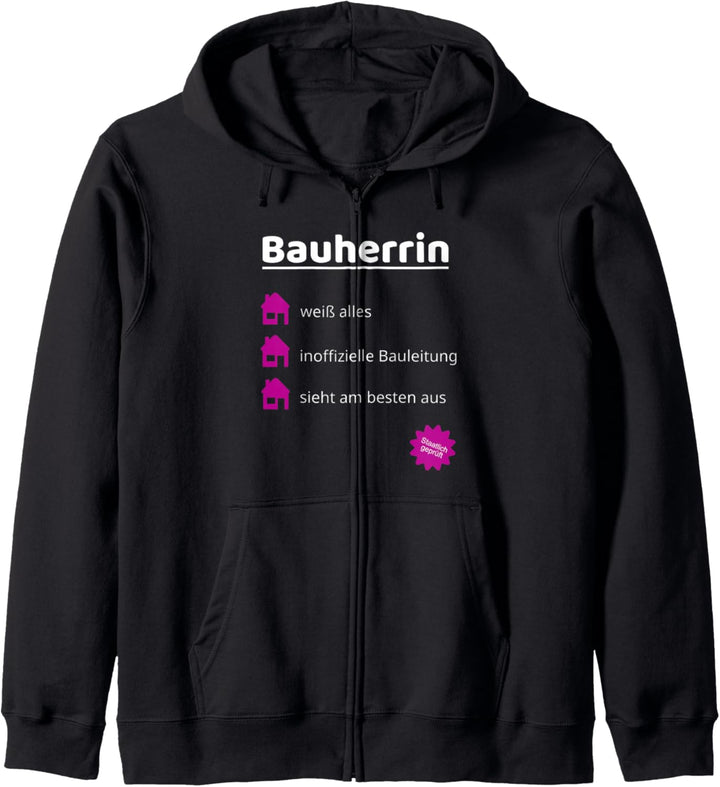 Bauherrin Bauleitung Einweihungsfeier Hausbau Richtfest Kapuzenjacke