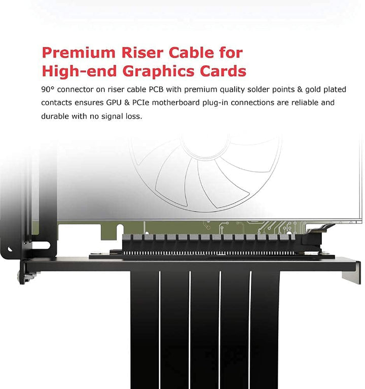 Akasa Riser Black PRO, Vertikale GPU-Halterung, PCIe 3.0 Riser Kabel, EMI Abschirmung, 200 mm, AK-CB