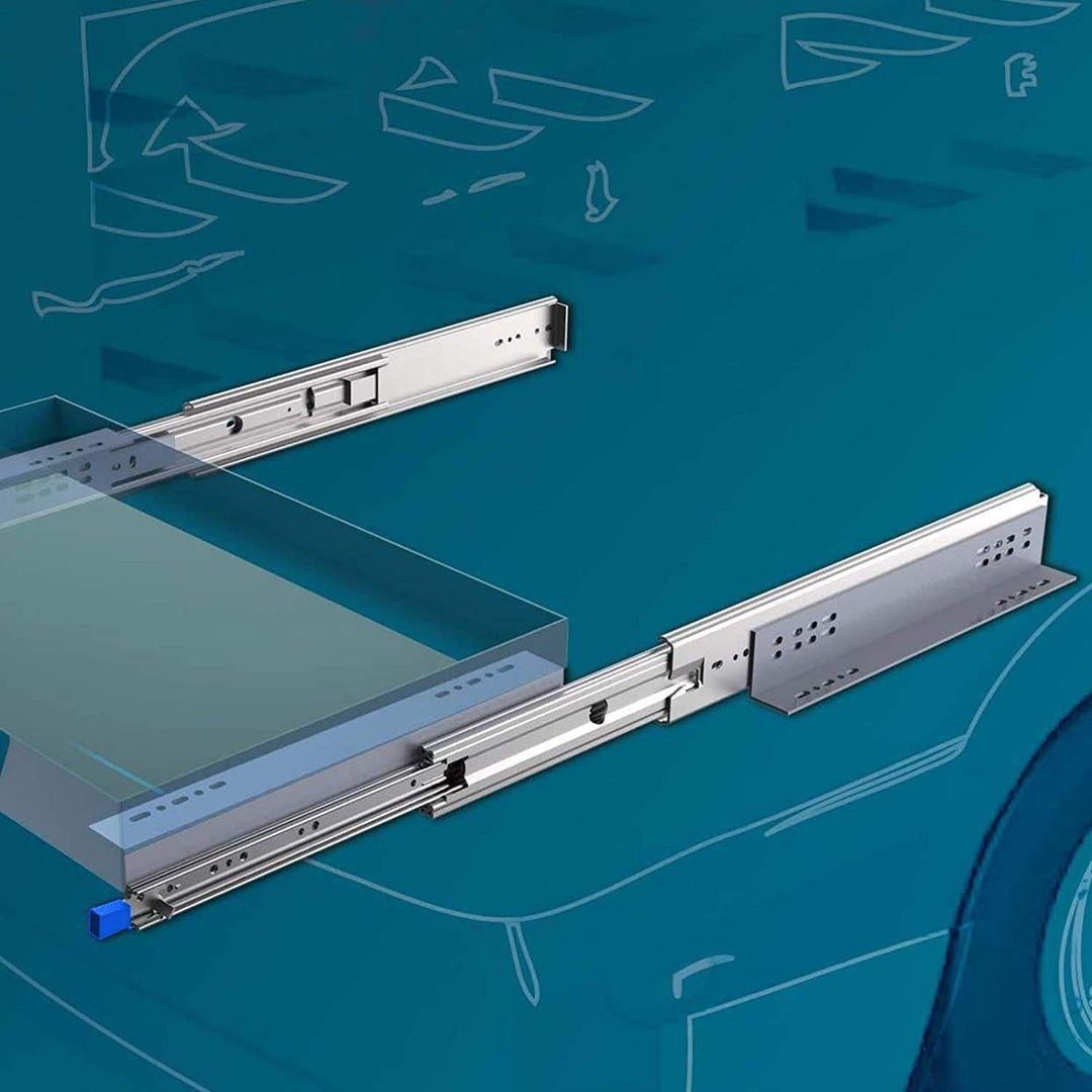 1 Paar SOTECH Schwerlastauszüge KV2-100-H53-L650-LC 650 mm mit Lock-in/out Einrastfunktion mit blaue