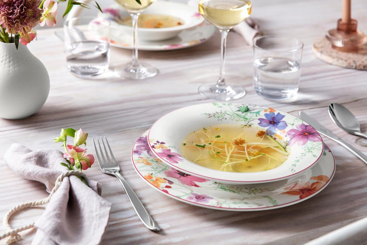 Villeroy und Boch Mariefleur Basic Suppenteller, 23 cm, Premium Porzellan, weiss/bunt Landhaus & Rus