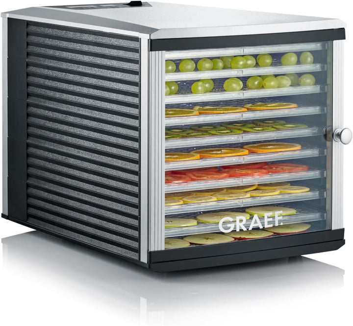 GRAEF DA510EU Dörrautomat in Silber mit Timeranzeige, Temperaturkontrolle, 30–70°C regelbar, übersic