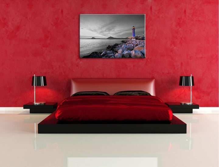 Romantischer Leuchtturm bei Ebbe schwarz/weiss Format: 100x70 auf Leinwand, XXL riesige Bilder ferti