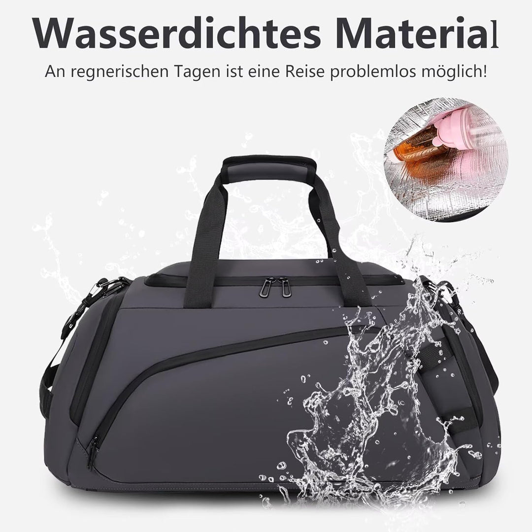 Sporttasche Herren mit Schuhfach Nassfach Gross 40L Reisetasche Rucksack Grau Duffel Fitness Bag Tra