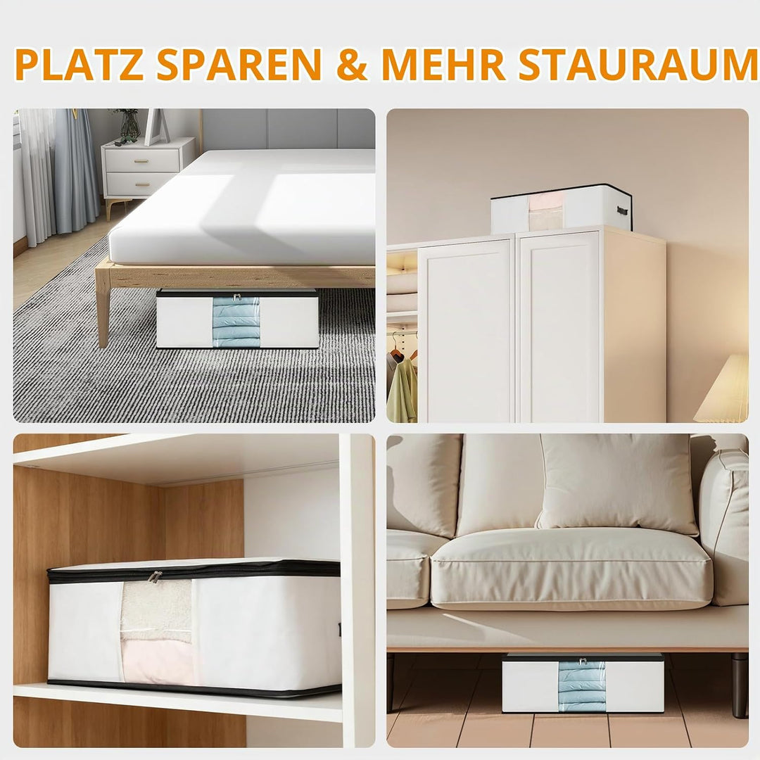 Cozary 3 Stück 60L Unterbett Aufbewahrungsbox, Faltbare Aufbewahrungstasche mit Deckel und Klaren Fe