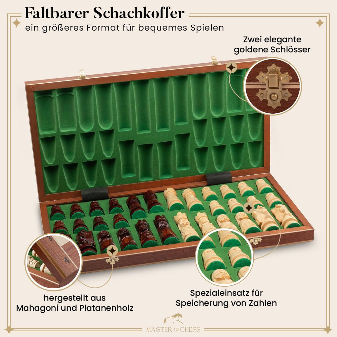Master Of Chess Schachset Castle Deluxe XXL 60 x 60 cm aus Holz Jedes Schachstück handgeschnitzt !