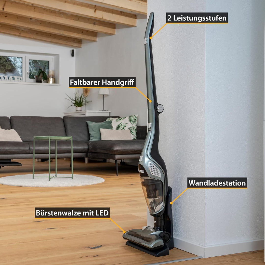 TZS First Austria 2in1 Stiel- und Handstaubsauger | bis zu 60 min Akkulaufzeit | Bodenbürste mit LED