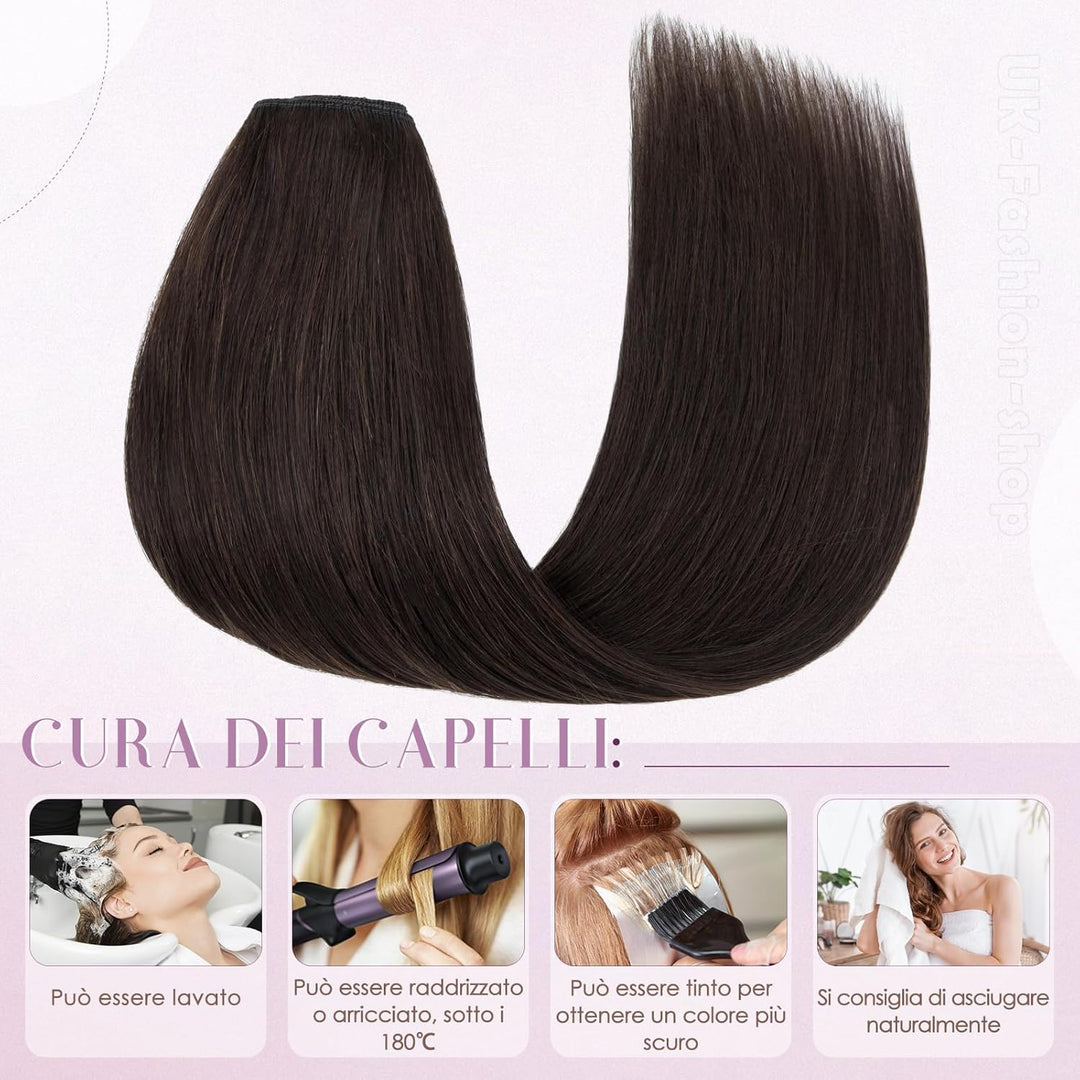UK FASHION SHOP Clip Extensions In 100% Remy Echthaar für Frauen dunkelbraun glatt dick V-Form ein S