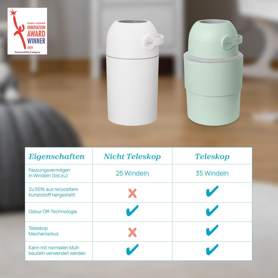 Chicco Teleskop-Windeleimer, Geräumig und Praktisch, Kompaktes Design, Kompatibel mit Chicco Odour O