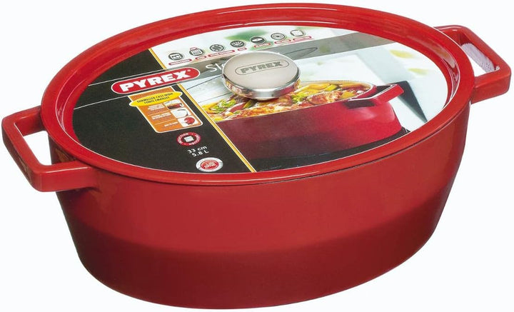 Pyrex Bratentopf, Gusseisen, Rot