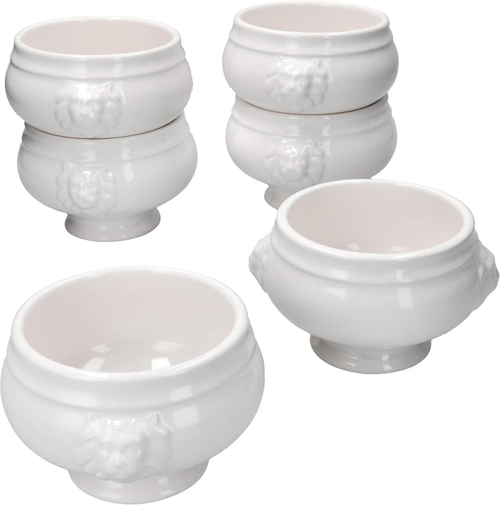 MamboCat 6er Set LEO Löwenkopf-Terrinen I klein-450 ml I Für 6 Personen I Weisse Suppentassen 0,45 L