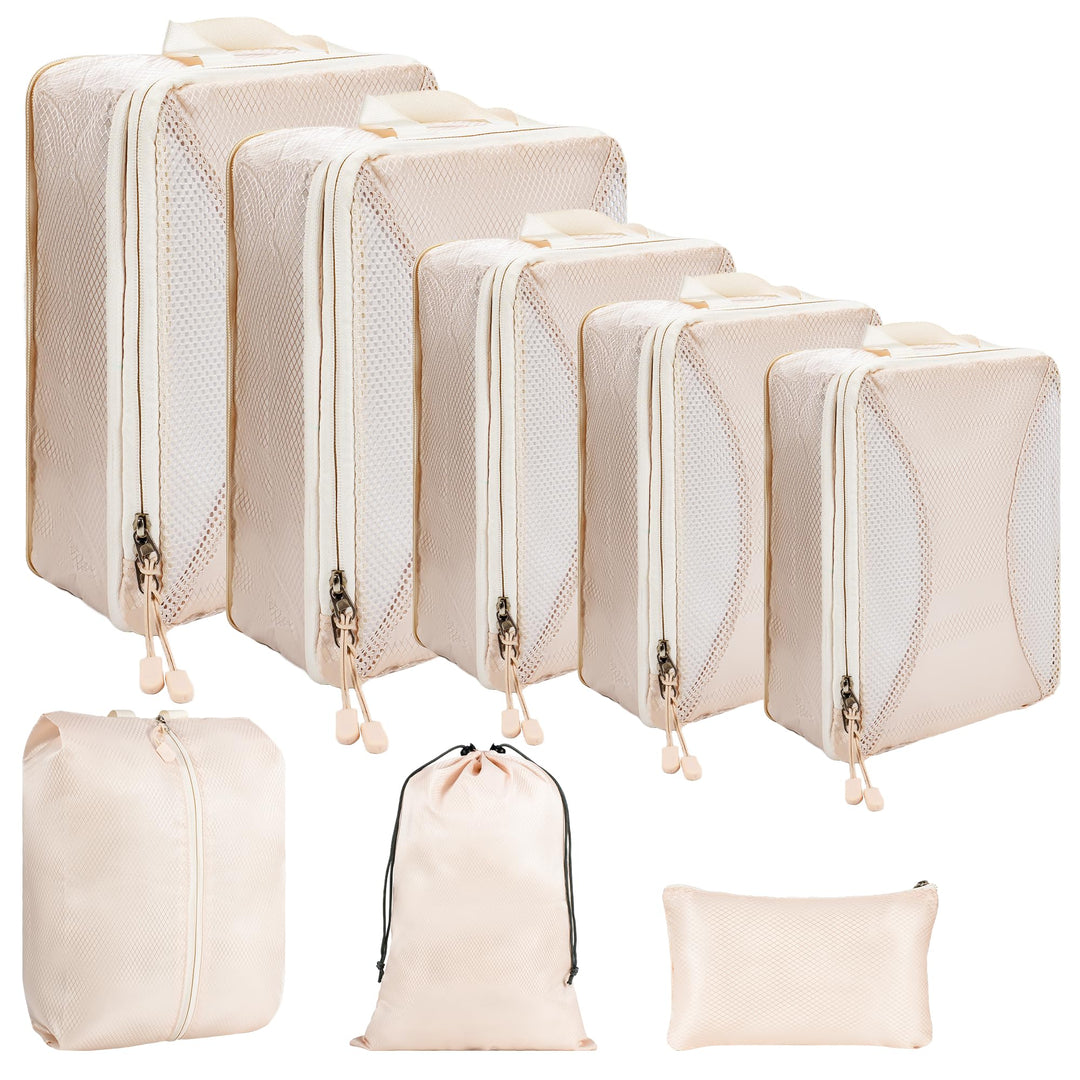 Koffer Organizer Set Kompression 8-teilig – Platzsparende Packwürfel mit Doppelreissverschluss – Was