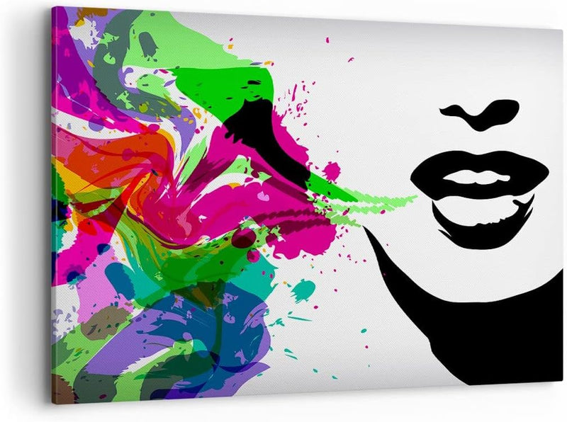 Bilder auf Leinwand 100x70cm Leinwandbild Frau Gesicht Lippen Make-up Gross Wanddeko Bild Schlafzimm