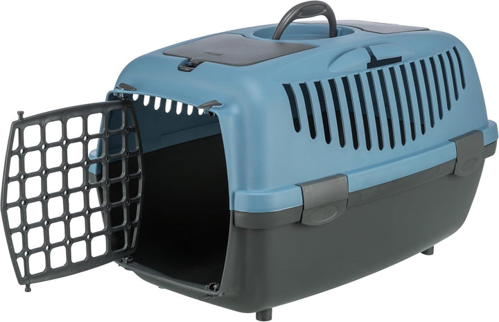 TRIXIE Transportbox Capri 2 – XS-S: 34 × 31 × 55 cm, grau/blau, Transportbox für Hunde bis 8 kg – Tr
