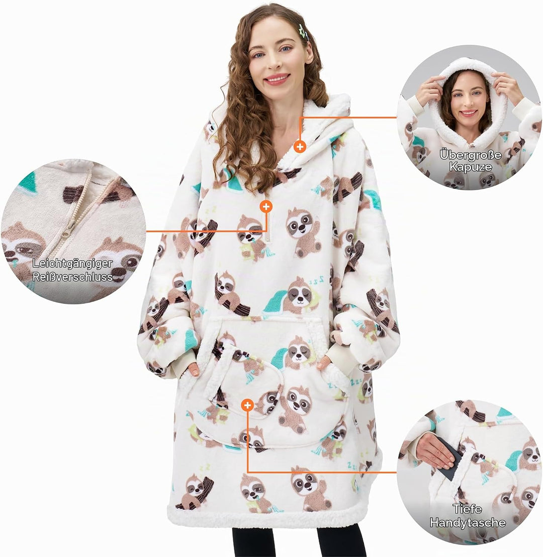 Giggling Getup tragbare Decken Hoodie – Übergrosse Flanell Sherpa Fleece Sweatshirt Decke für Erwach