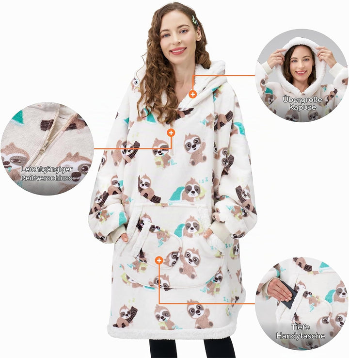 Giggling Getup tragbare Decken Hoodie – Übergrosse Flanell Sherpa Fleece Sweatshirt Decke für Erwach