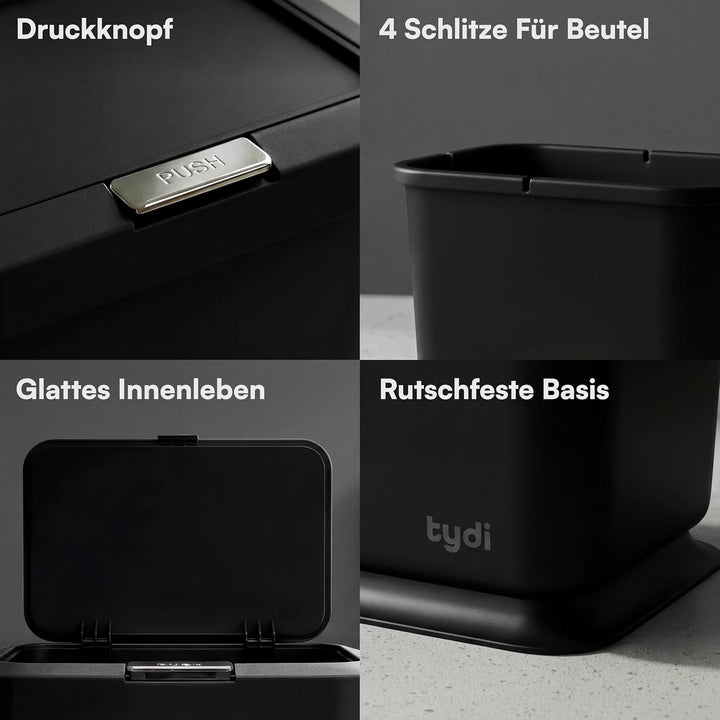 Tydi 4,5L Küchen-Biomüllbehälter mit Druckknopfdeckel - Komposteimer für die Küche - Rutschfester Bo