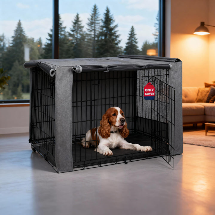HiCaptain Hundekäfig-Abdeckung aus Metall, zusammenklappbar, für 91,4 cm Drahtkäfig, zweifarbig Grau