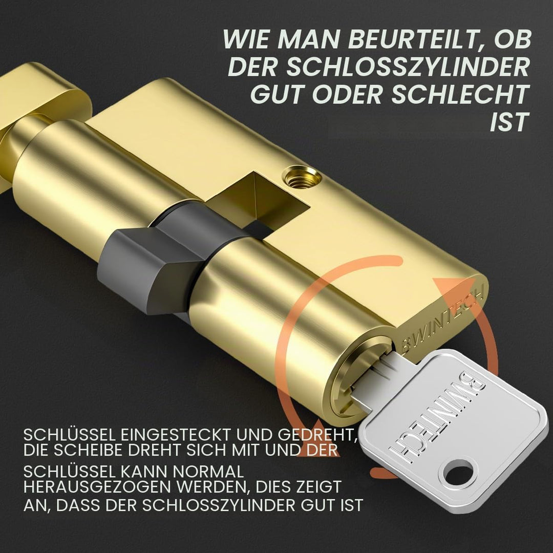 Bwintech 1 Stück 45T/50mm Euro Messingzylinder, 95mm Knauf/Schlüsselschloss mit 5 horizontalen Messi