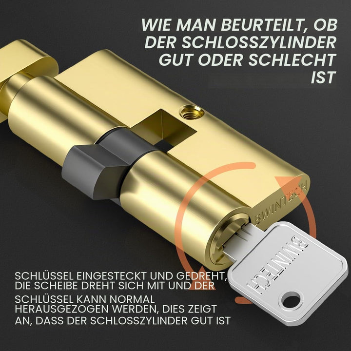 Bwintech 1 Stück 45T/50mm Euro Messingzylinder, 95mm Knauf/Schlüsselschloss mit 5 horizontalen Messi