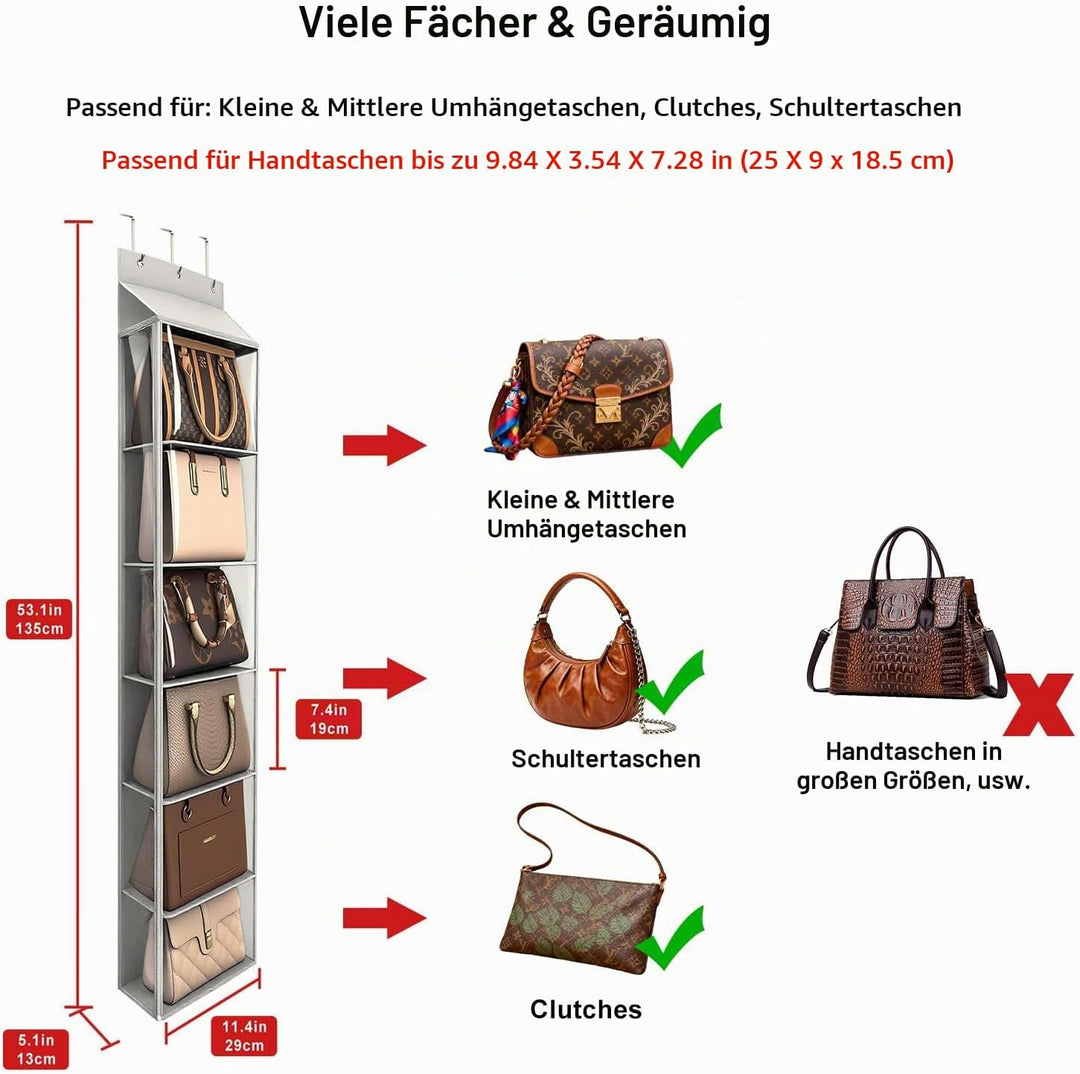 Lirex Geldbörsen-Organizer, 6 Taschen Handtaschen-Organizer mit Reissverschluss zum Aufhängen, für S