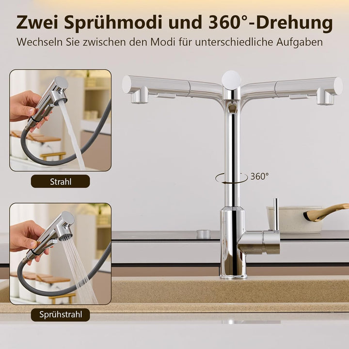 Hochdruck Wasserhahn Küche, Küchenarmatur Ausziehbar mit Brause, Spültischarmatur Küche, Legierung M