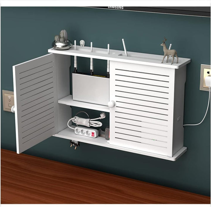 PPGE Home Router Aufbewahrungsbox Weiss, Wand TV Kabel Verstecken Box, Holz und Plastik Wandregal, C