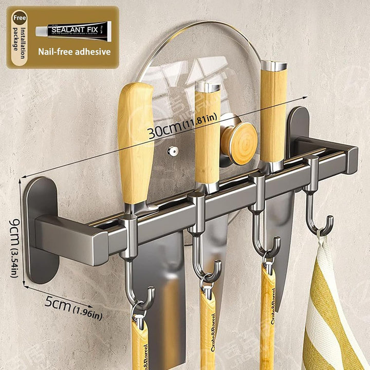 Hakenleiste Küche ohne Bohren mit Messerhalter und Topfdeckelhalter, Küchenutensilienhalter Wand aus