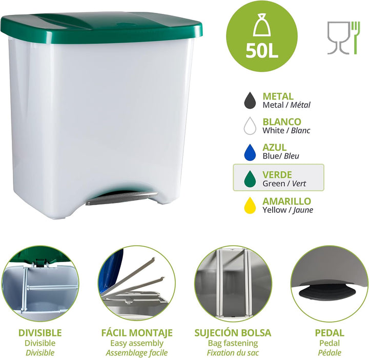 Denox Ecosystem Abfalleimer, 50 l Zentimeter Verde y gris claro Grün, Grün