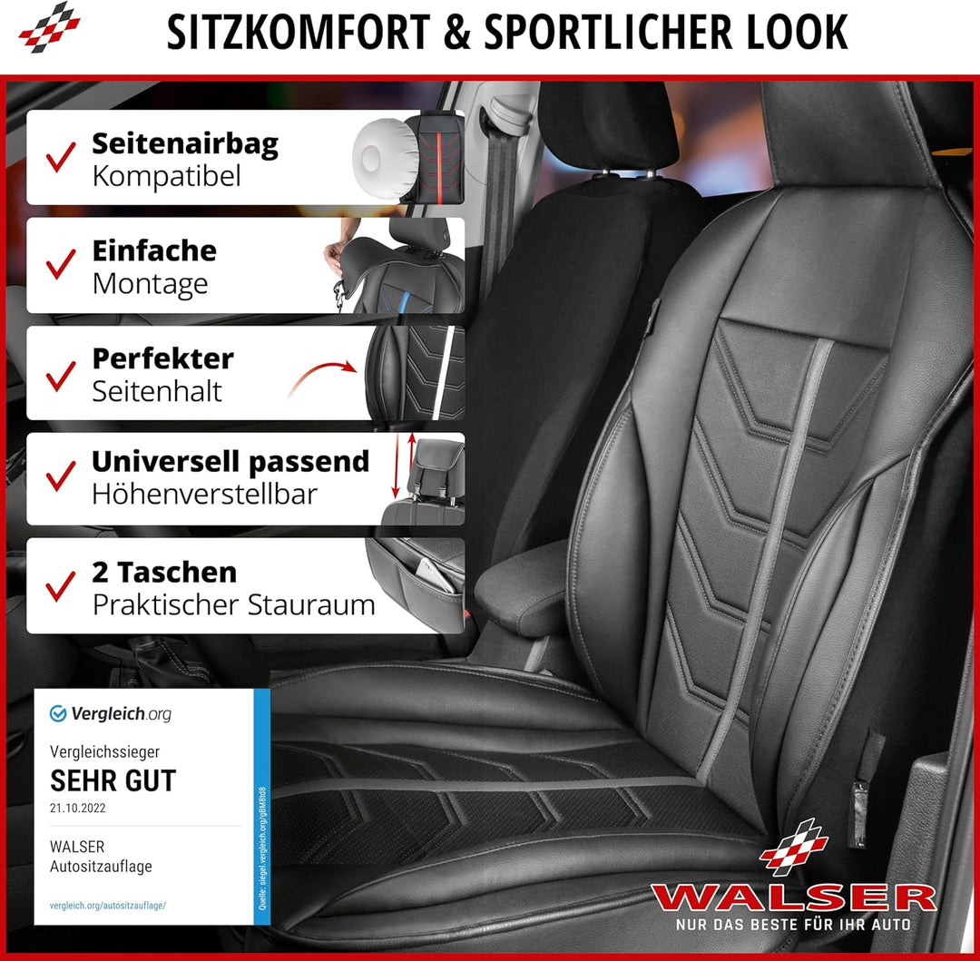 WALSER Premium Sitzauflage Auto Rückbank Kimi schwarz/grau, Vergleichssieger Auto Sitzauflagen, Auto