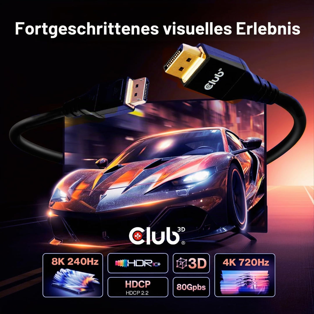 Club3D CAC-1094 DisplayPort™ 2.1 VESA DP80 zertifiziertes Kabel 8K240Hz 2m, CAC-1094
