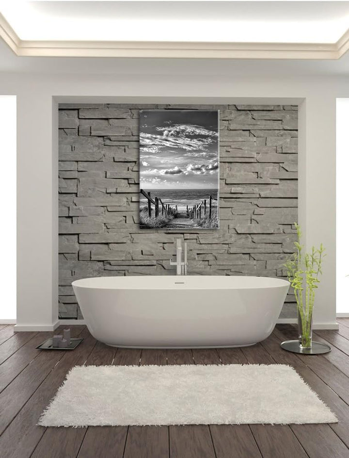 Pixxprint Weg zum Strand am Meer Kunst B&W, Format: 100x70 auf Leinwand, 100x70