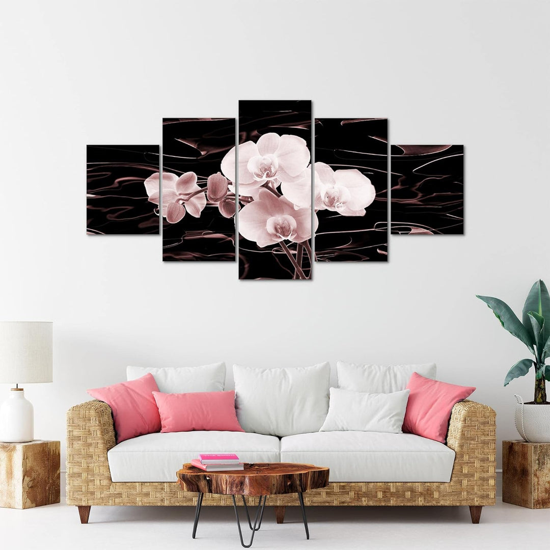 Runa Art - Bilder Blumen Orchidee 200 x 100 cm 5 Teilig XXL Wanddekoration Design Rosa Braun 203251c