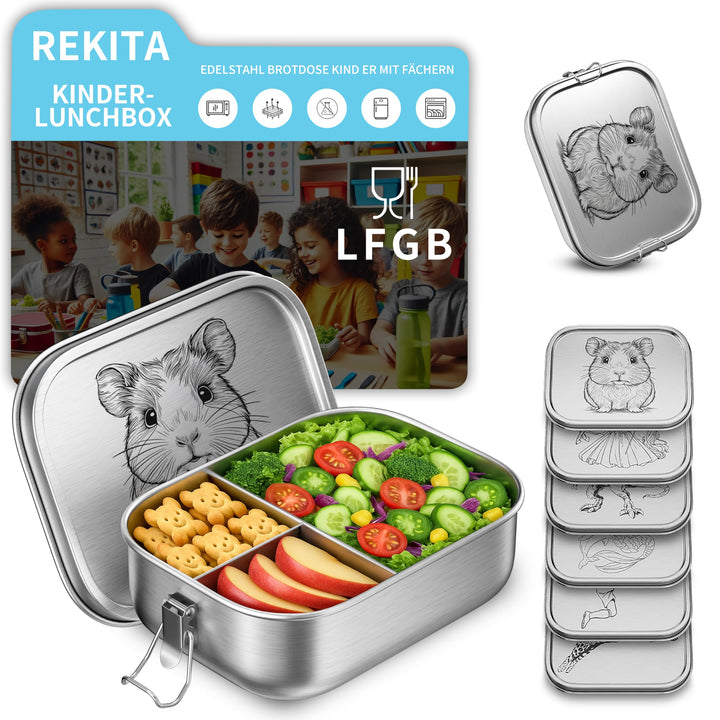 REKITA Edelstahl Brotdose Kind er mit Fächern, 850ML Bento Box, Jausenbox Lunchbox, Personalisierte