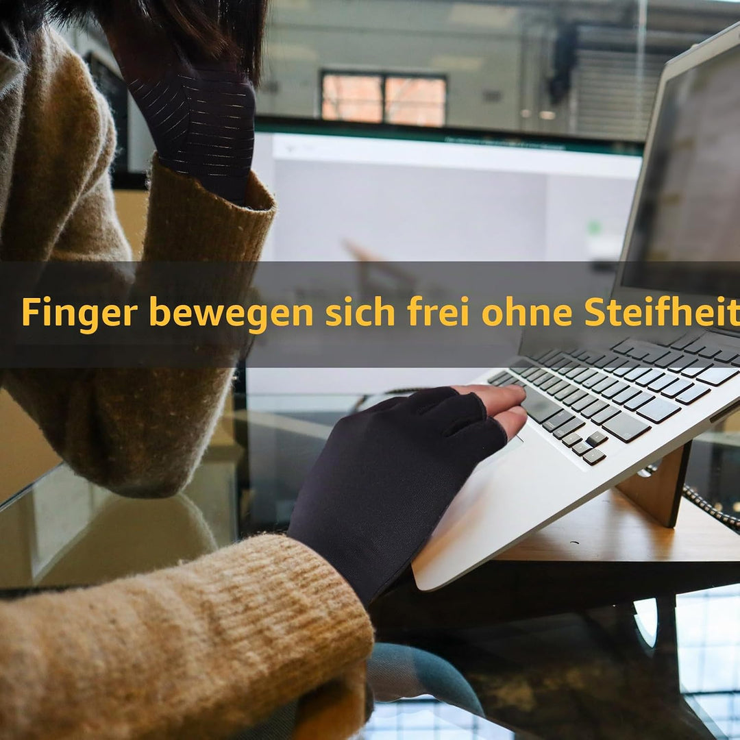 Kupfer Kompressionshandschuhe Fingerlos Rutschfest Damen Herren,L L 2 Paar, L 2 Paar