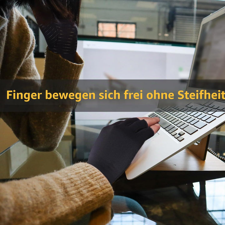 Kupfer Kompressionshandschuhe Fingerlos Rutschfest Damen Herren,L L 2 Paar, L 2 Paar