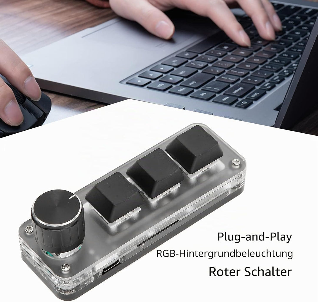Anpassbare -Makrotastatur mit 3 Tasten, Tragbares USB-Programmier-Gaming-Keypad mit Hot Swap, Mechan