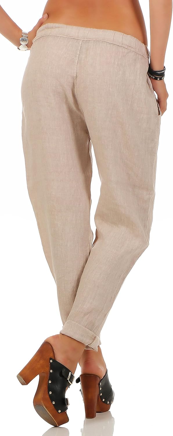 Malito Damen Hose aus Leinen | Stoffhose in Unifarben | Freizeithose für den Strand | Chino - Joggin