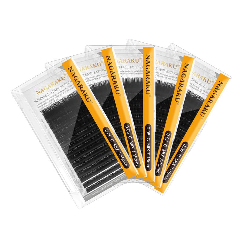 NAGARAKU 5er-Pack Classic Wimpern 2. Gen 0,05 C 7-15mm Für 1:1 &amp; Volumen 5 Trays 7-15mm 0.05 C 2. Ge