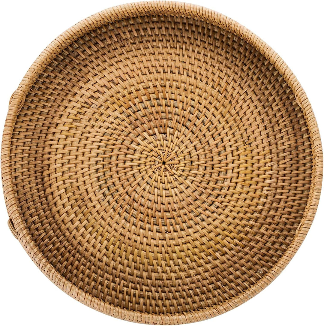 Sziqiqi Rattan Serviertablett mit Griffen 35cm Handgewebtes Wicker-Tablett Rattan-Tablett Rustikales
