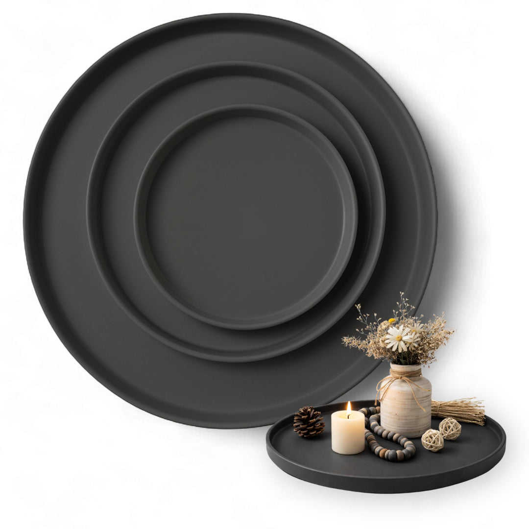 Deko Tablett 3er Set, Serviertablett rund (25 cm, 30 cm, 40 cm), Dekotablett für Adventskranz, Kerze