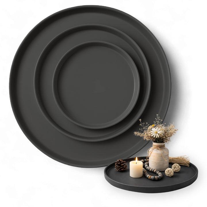 Deko Tablett 3er Set, Serviertablett rund (25 cm, 30 cm, 40 cm), Dekotablett für Adventskranz, Kerze