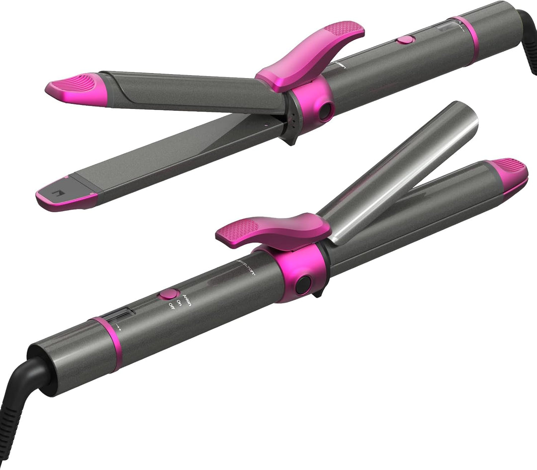 Lockenstab und Glätteisen 2 in 1, Nano-Titan-Beschichtung, Curler Iron mit LCD Display, 27 Einstellb