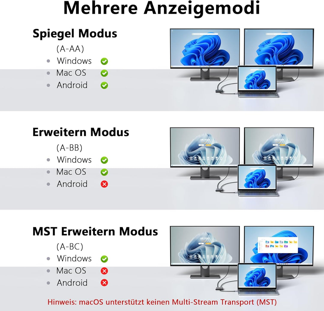 Selore&S-Global USB C zu Dual DP Adapter, USB C auf DisplayPort 1.4 Adapter Auflösungen bis zu 4K@12