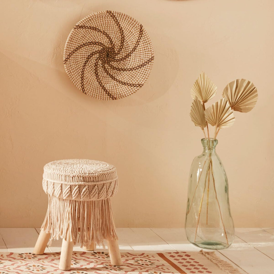 Hocker - Makramee und Holz - Beige - Atmosphera créateur d'intérieur cm Beige, cm Beige