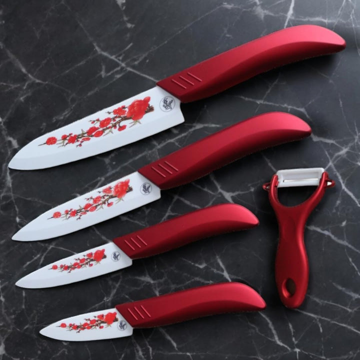 Keramik Messer Set 5-tlg. – Premium Kochmesser, Profi Küchenmesser, Allzweckmesser, Ultra Scharf, Er