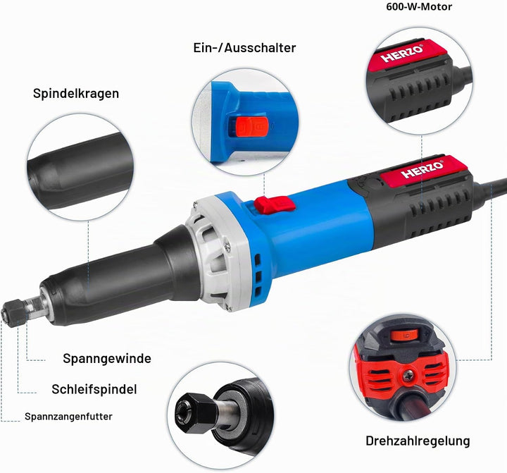 HERZO Geradschleifer 500W Pro Gerade schleifer zum Polieren, Reinigen, Gravieren…