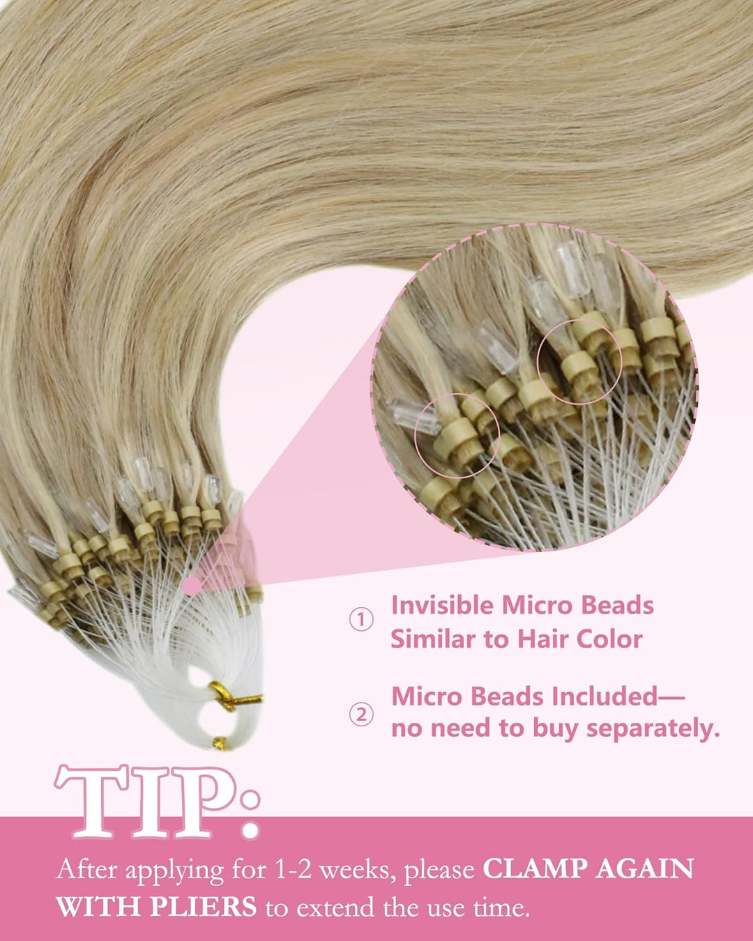 YoungSee Extensions Echthaar Microring Blond Microring Extensions Echthaar 1g 40 cm Microring Hair E