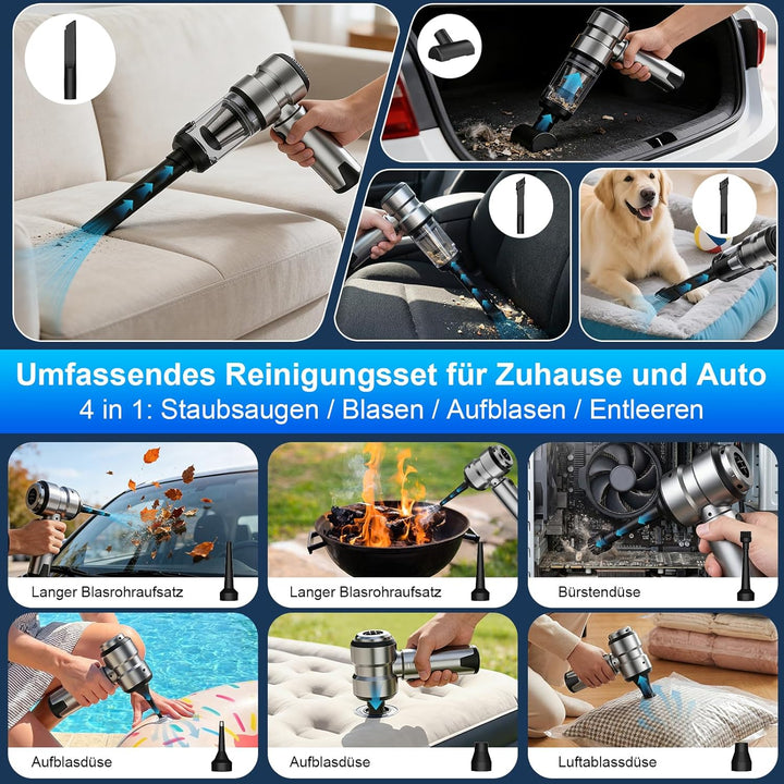 Handstaubsauger Akku 22000Pa 4 in 1 Handstaubsauger Kabellos Autostaubsauger Stark Mini Staubsauger