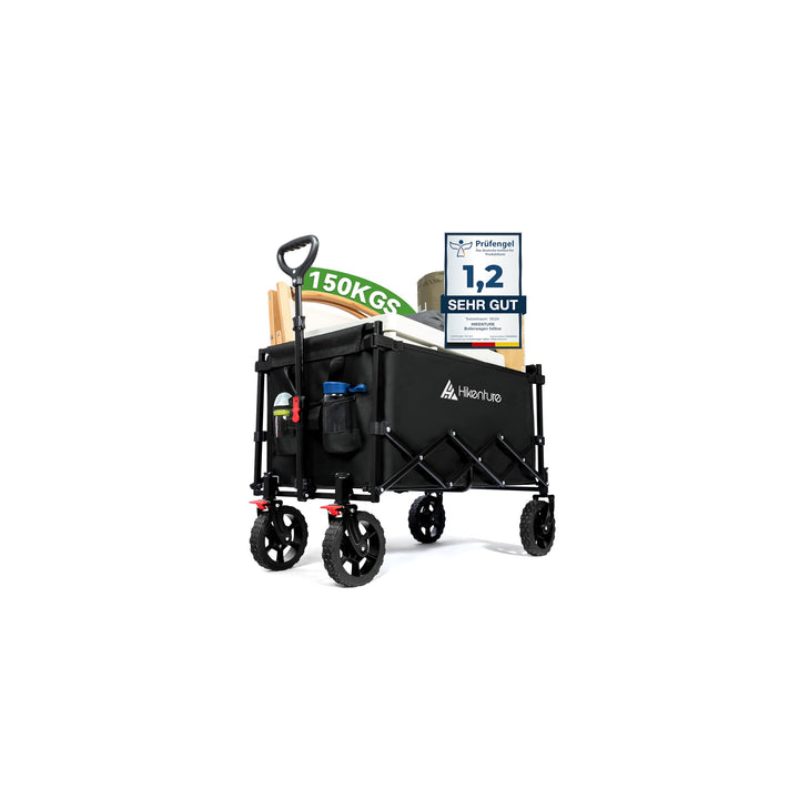 HIKENTURE Bollerwagen Faltbar mit Bremen - 140 Liter Volumen &amp; 150KG belastbar - Extrem Faltbarer Bo